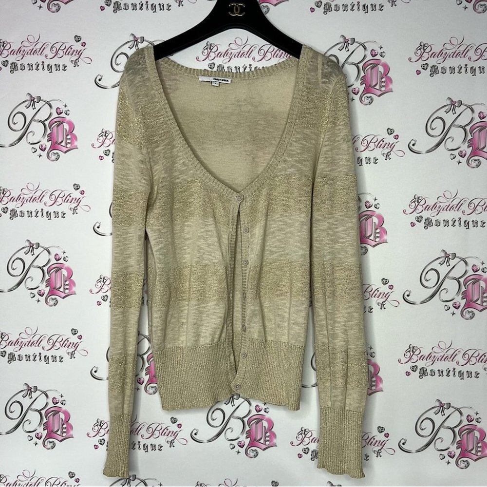 Tally weijl cardigan sparkly glitter striped gold sweater button up y2k luxe